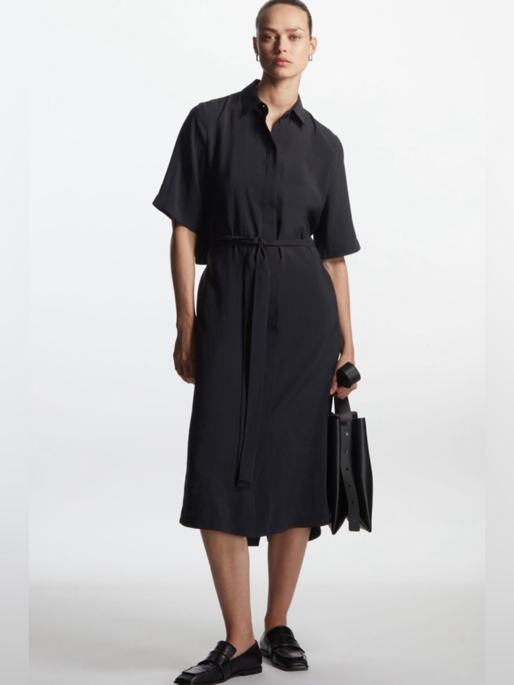 COS Belted Midi Shirt Dress BLACK NWOT Size US 10